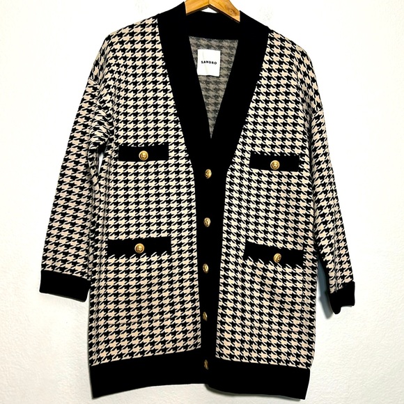 Sandro Dane Oversized Houndstooth Cardigan Size 0 - Picture 1 of 9